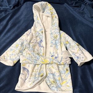 Burt's Bees Floral Hooded Baby Bath Robe - White and Blue